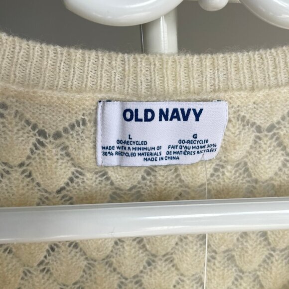 NWT OLD NAVY Wool Blend Cream Pointelle Sweater Ballon Sleeves Scoop Neck Large - Picture 5 of 11